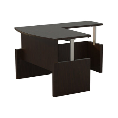 Bow Front L Shaped Desk With Adjustable Height In Mocha