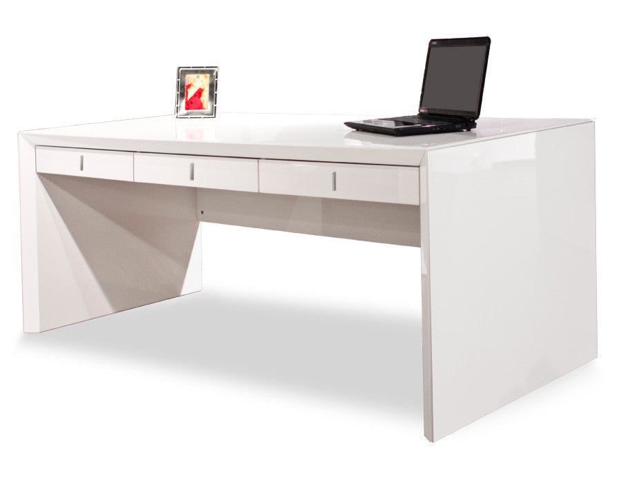 Ultra Modern White Lacquer Executive Desk with Three ...