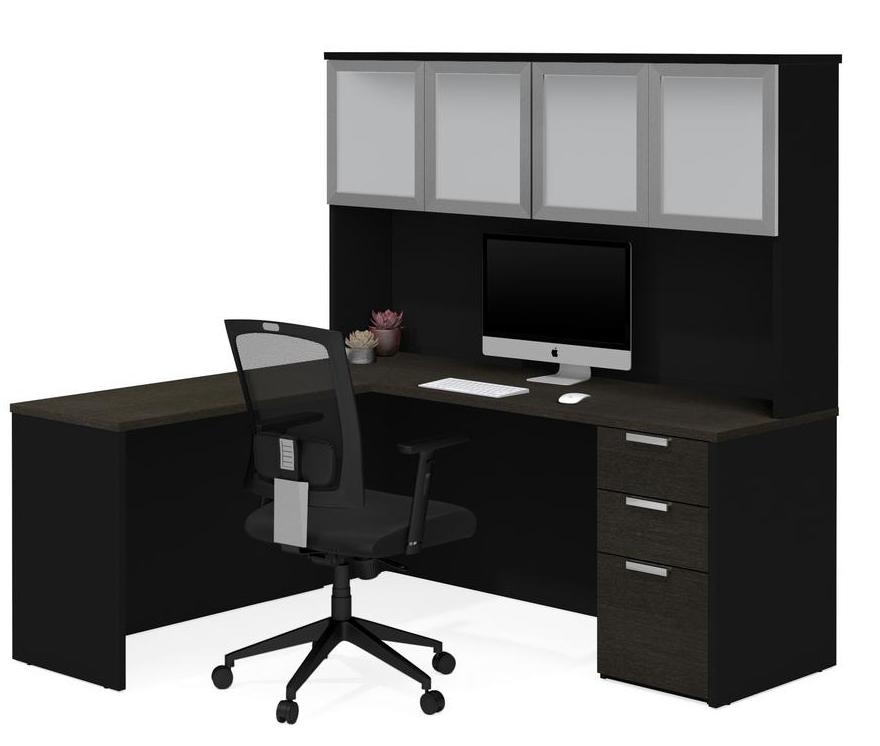 71 X 62 Deep Gray Black L Shaped Desk Hutch By Bestar