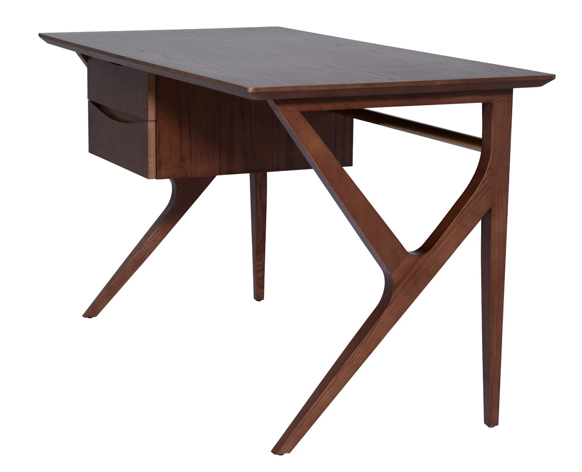 53" Walnut MidCentury Desk with Drawers by Nuevo