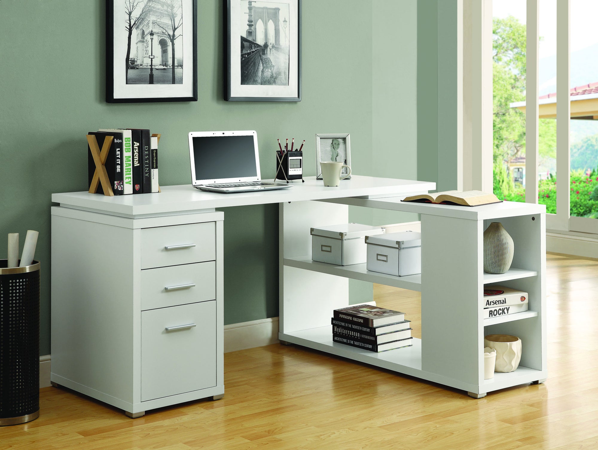 60 White Corner Desk With Storage By Monarch Officedesk Com