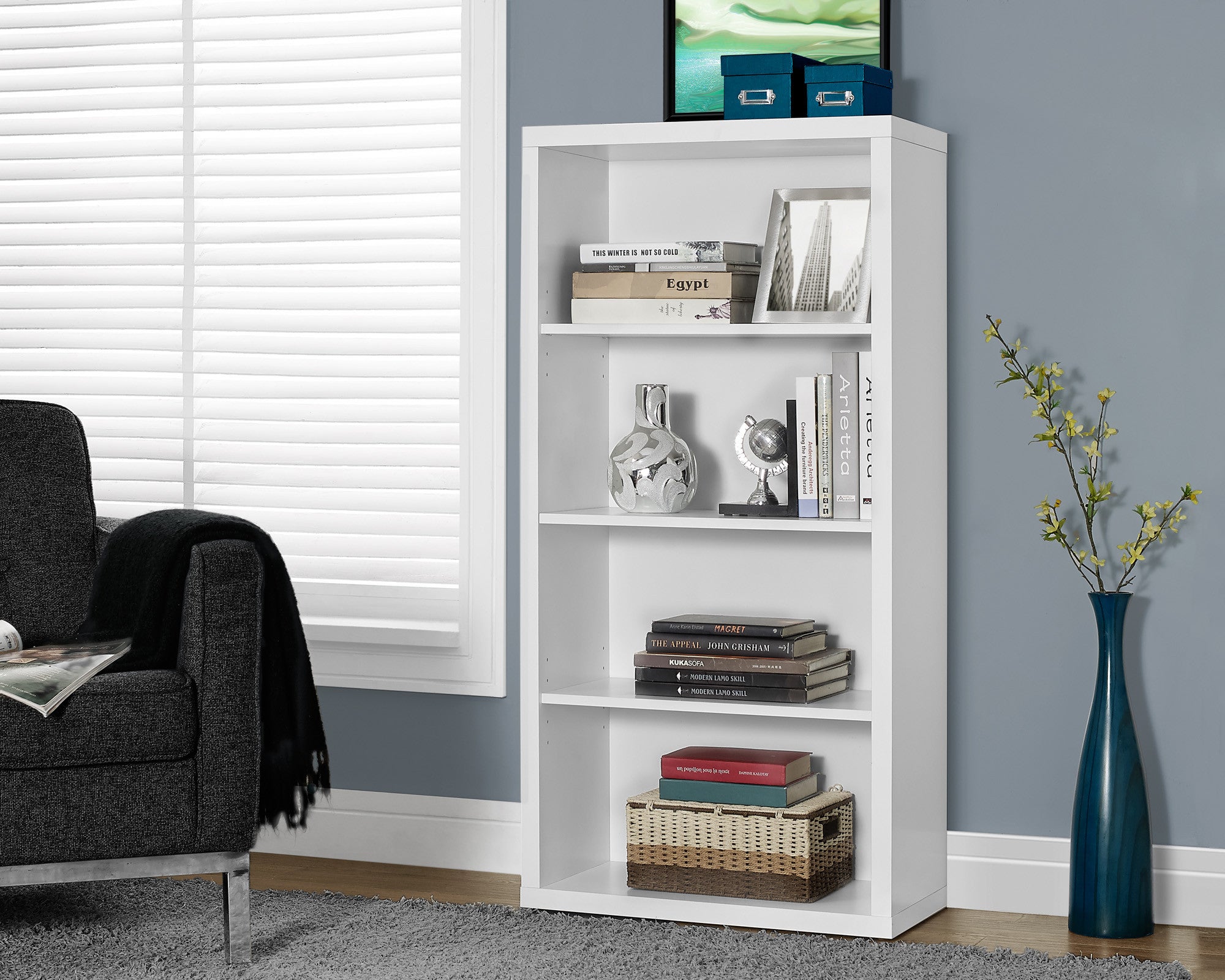 Modern Office Desk And Bookcase Combination In White Finish