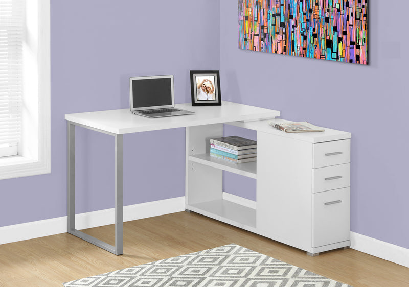Modern White LShaped Desk with Drawers & Shelving