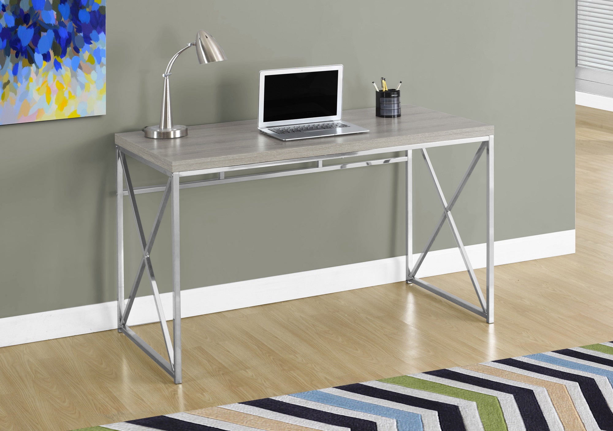 48 Dark Taupe Desk With Chrome Frame By Monarch Officedesk Com