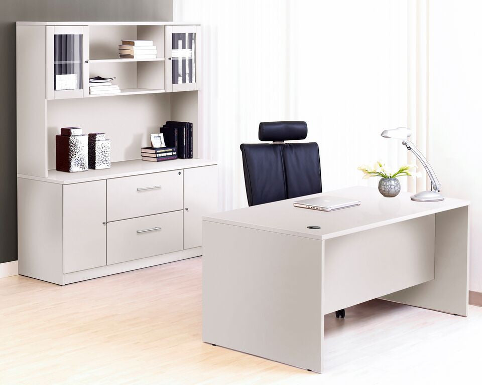 63 White Desk With Credenza Hutch By Unique Officedesk Com