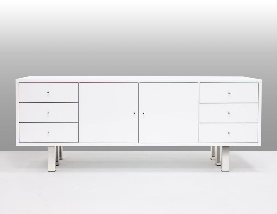 79 White Lacquer Credenza With Chrome Base By Sharelle