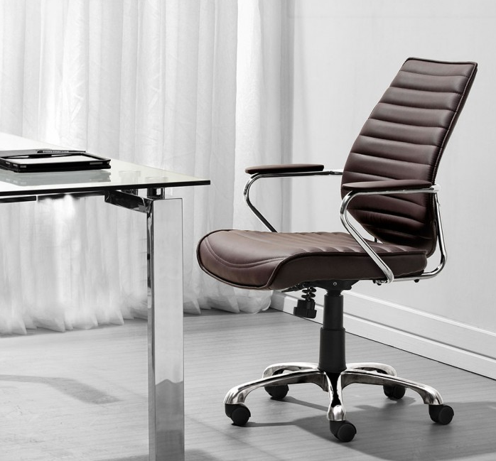 Sleek Espresso Leather & Chrome Office Chair with Padded ...