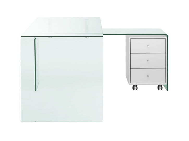 67 Glass L Shaped Desk With White Cabinet By Casabianca