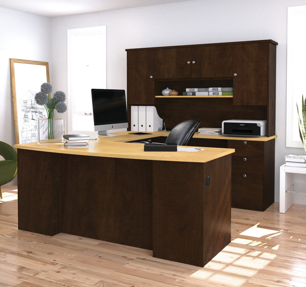 Manhattan Collection U Shaped Desk In Chocolate Maple With Hutch Inc   U Shaped Desks 1024x1024 