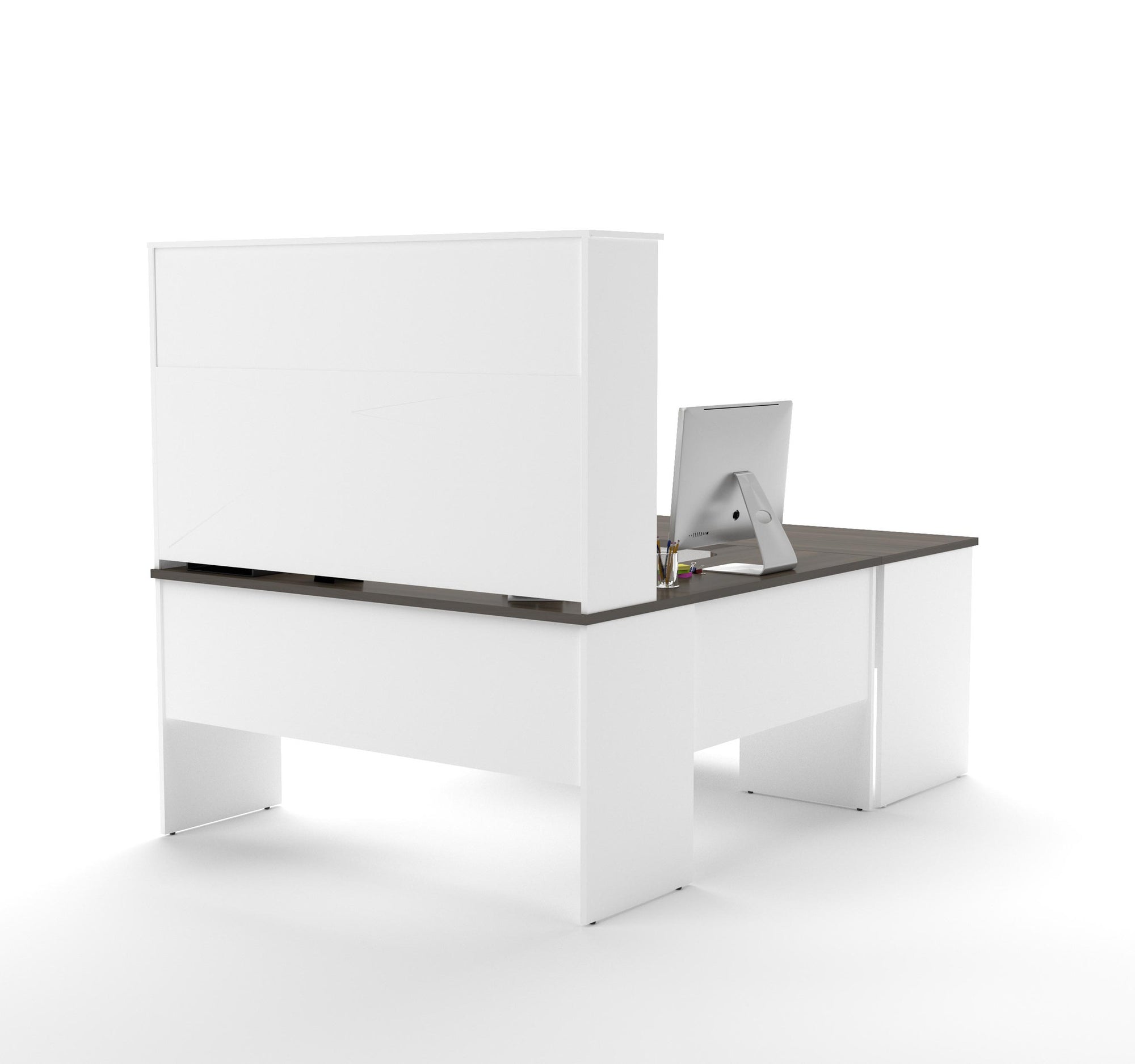 Modern White & Antigua U-Shaped Office Desk with Hutch ...