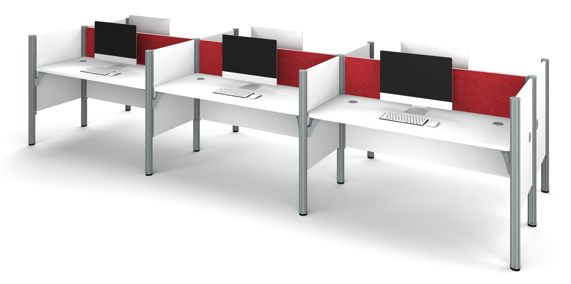 182 White Six Desk Workstation W Red Tack Board By Bestar