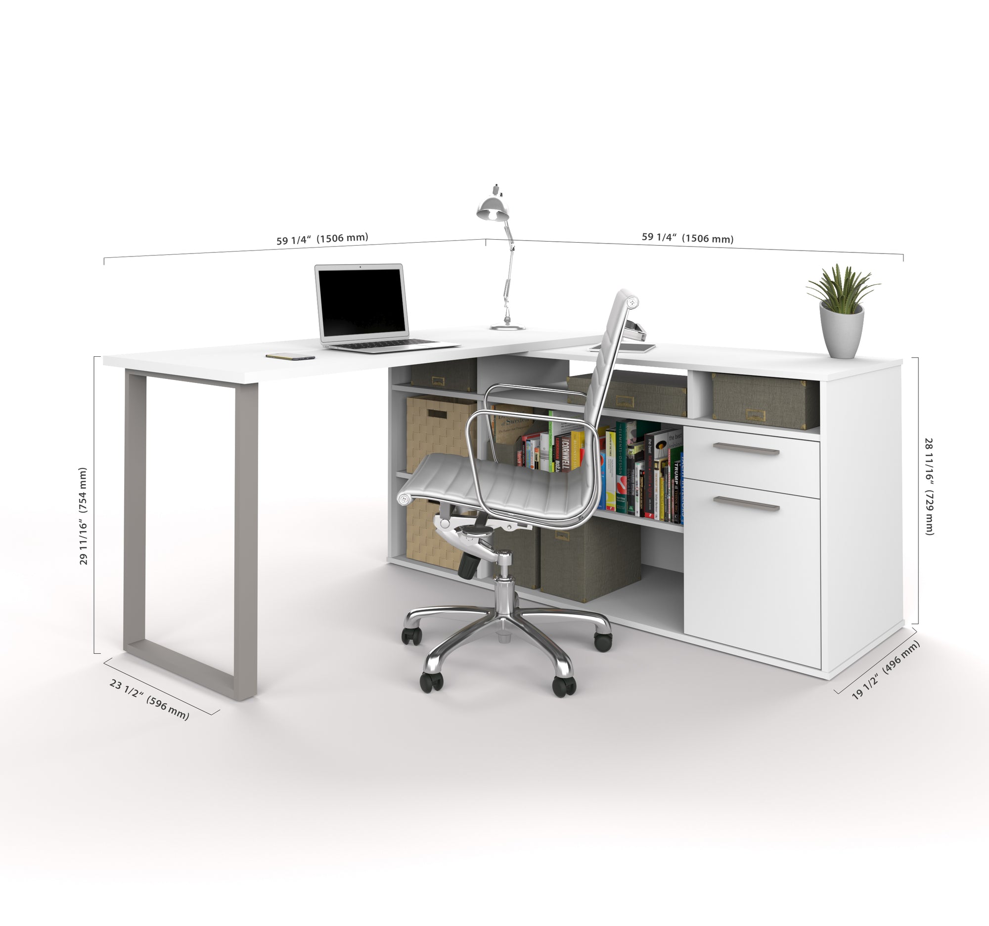 modern white desk with storage