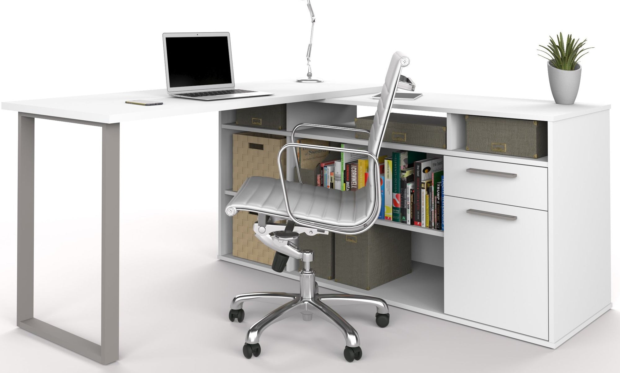 White L Shaped Desk Lateral File Bookcase By Bestar