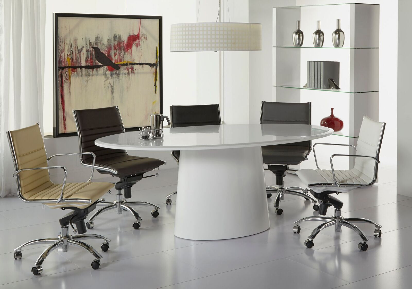 Modern White Lacquer 79 Oval Conference Table Or Executive Desk