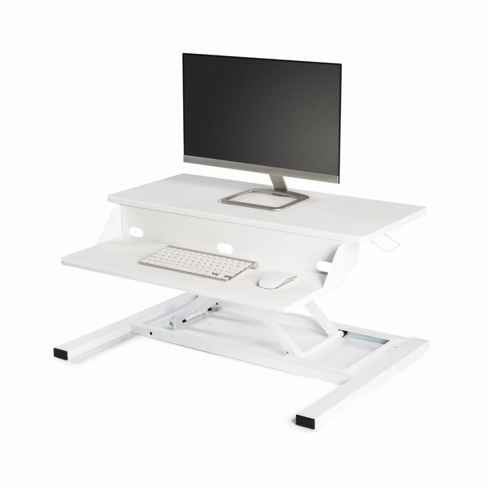 Sleek White Desk Riser W Pneumatic Lift Officedesk Com