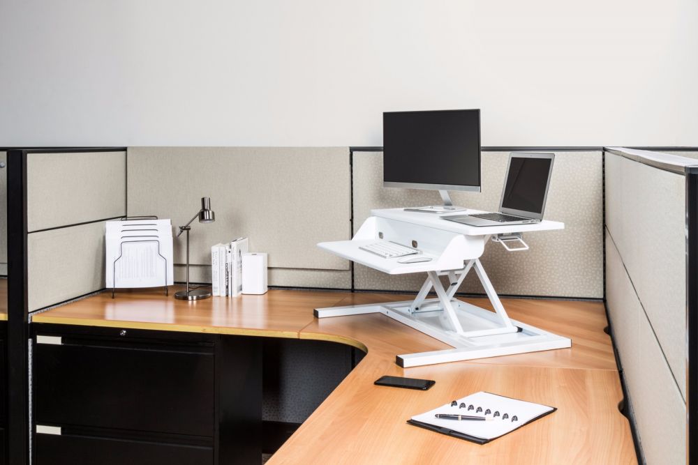 Sleek White Desk Riser W Pneumatic Lift Officedesk Com