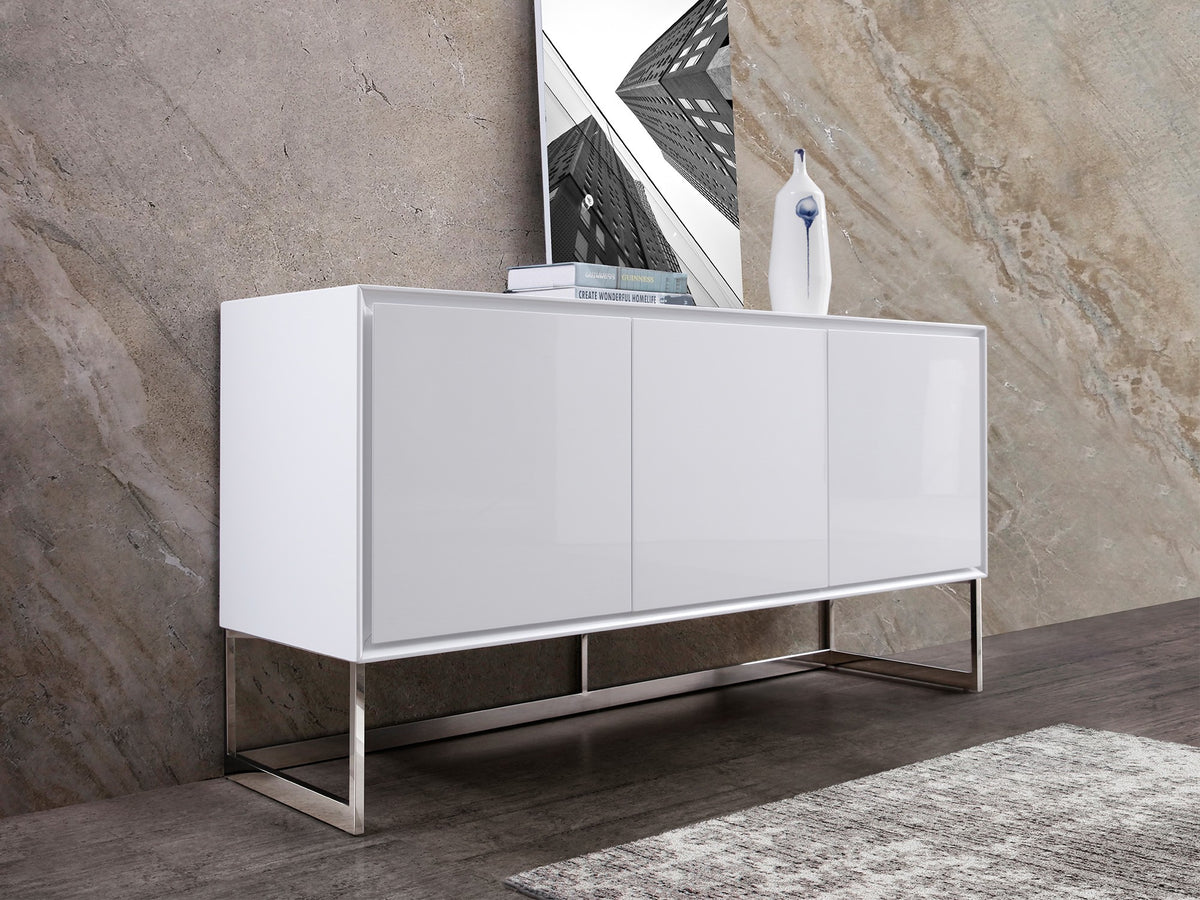 Modern High-Gloss White Storage Credenza - OfficeDesk.com