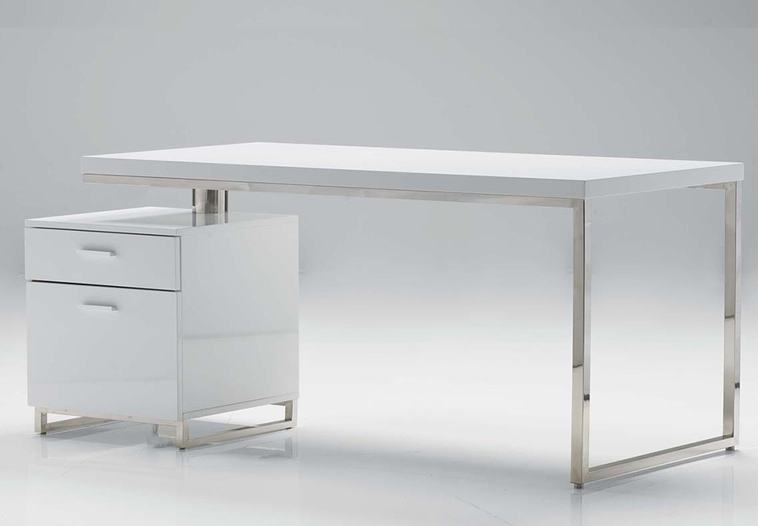 63 White High Gloss Modern Executive Desk With Integrated Storage