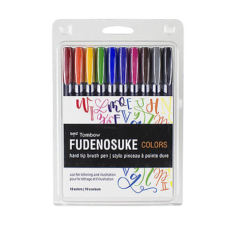 Dual Brush Pen Art Markers, Tropical, 10-Pack + Free Fudenosuke Brush Pen