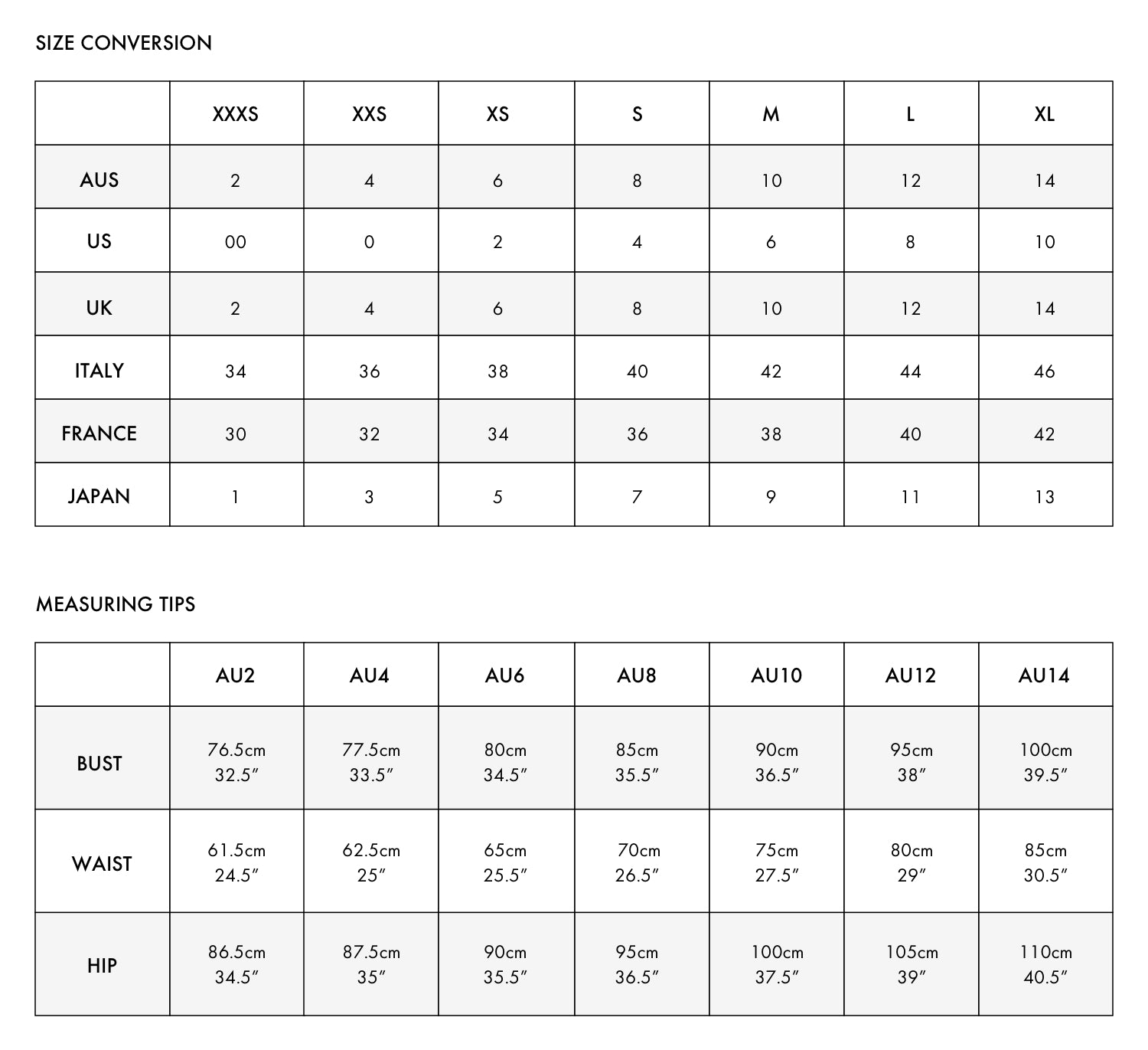 Size Chart - MICHAEL LO SORDO