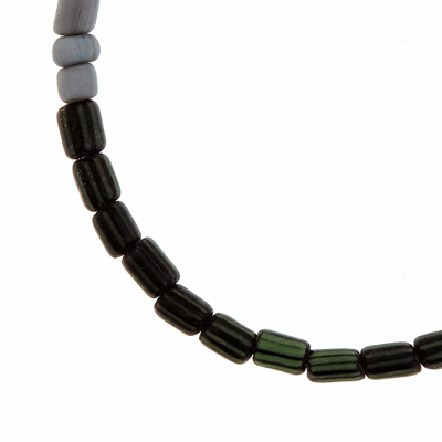Sterling Silver Two Tone Grey & Black/Green Stripe Bead Bracelet