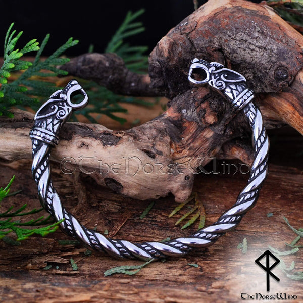 Viking Wolf Bracelet Silver Fenrir Arm Ring - TheNorseWind