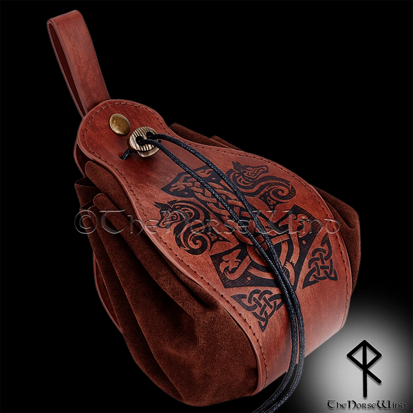 Large Brown Leather Belt Pouch with Viking Style Knotwork Carving – Hammer  and Dye