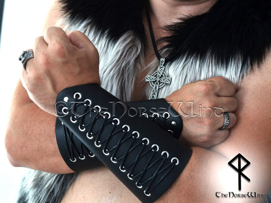 Viking Leather Bracers, Medieval Arm Guards - LARP Armor