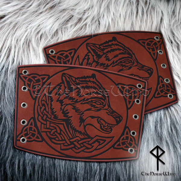 Yggdrasil Viking Leather Bracers, Mediaeval Celtic Arm Guards