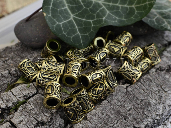 Viking Runes Beads Set 24 Futhark Bead Rings, Antique Gold / Bronze TheNorseWind