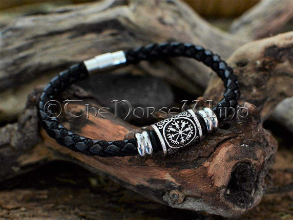 Vegvisir Viking Compass Bracelet, Leather Wristband TheNorseWind