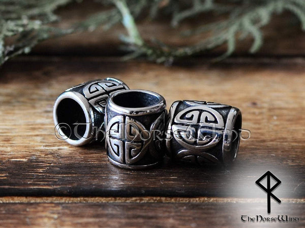 Large Viking Beads Shield Knot Celtic Hair Rings, Stainless Steel TheNorseWind