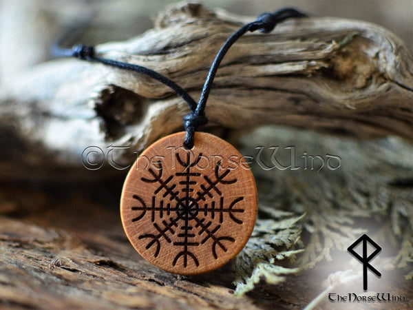 Helm of Awe Necklace - Aegishjalmur Wooden Pendant TheNorseWind