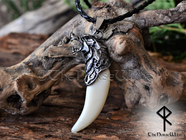 Fenrir Wolf Head Viking Necklace, Norse Bone Pendant TheNorseWind