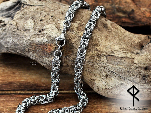 Viking Necklace Solid Byzantine Chain 7mm, Premium Quality Stainless Steel