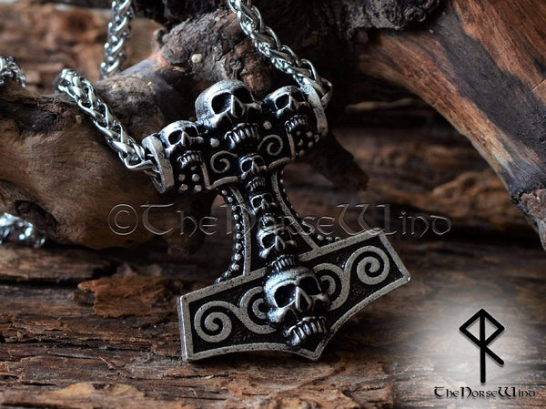 Viking Skull Thor's Hammer Necklace Mjolnir Pendant TheNorseWind