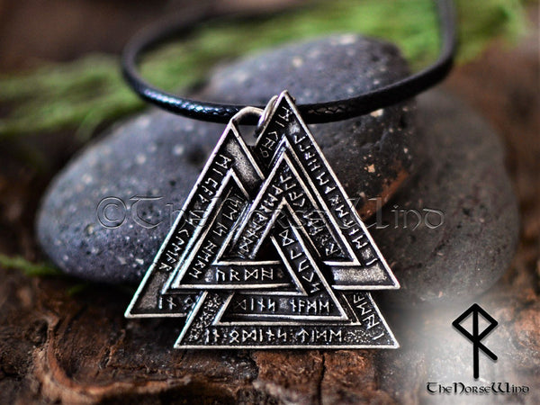 Valknut Viking Necklace with Norse Runes - Silver Odin's Pendant - TheNorseWind