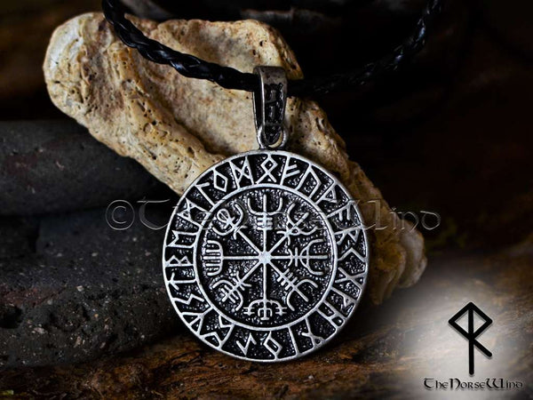 Vegvisir Viking Compass Silver Runes Necklace - TheNorseWind