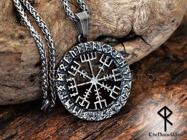 Vegvisir Necklace Viking Compass Steel Runes Pendant - TheNorseWind