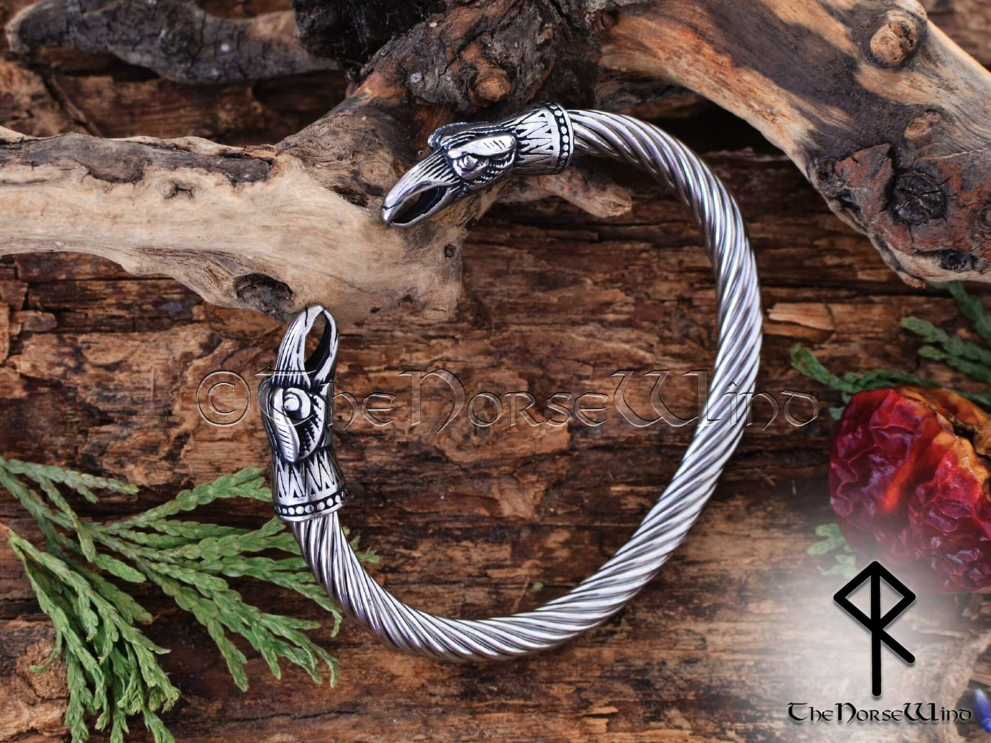 Odin's Ravens Arm Ring, Viking Raven Head Bracelet Huginn and Muninn Steel Norse Torc