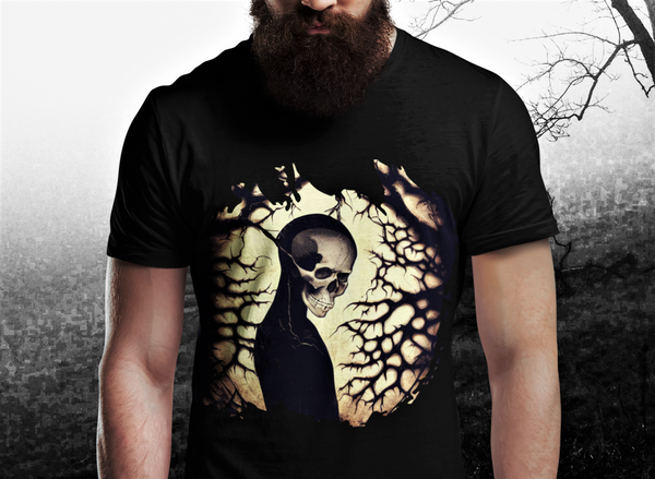 Skull in the Woods T-Shirt, Goth Skeleton Tee, S - 5XL