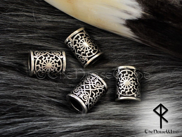 Black Sun Large Viking Beard Beads, Schwarze Sonne Hair Rings, Sun Wheel TheNorseWind