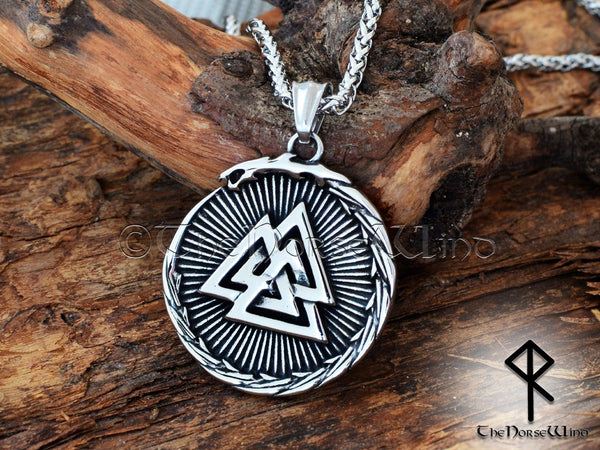 Valknut Necklace Odin's Steel Viking Serpent Pendant - TheNorseWind