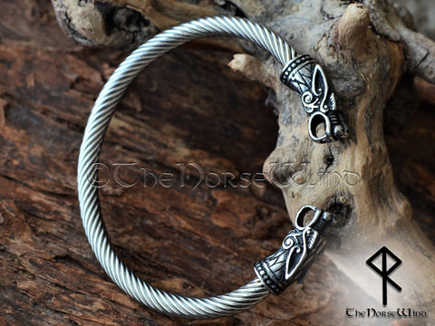 Viking Bracelet Fenrir Wolf Men's Bangle Silver Solid Bjorn Torque TheNorseWind