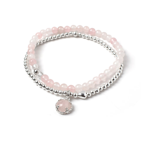 rose quartz and sterling silver stacking bracelets