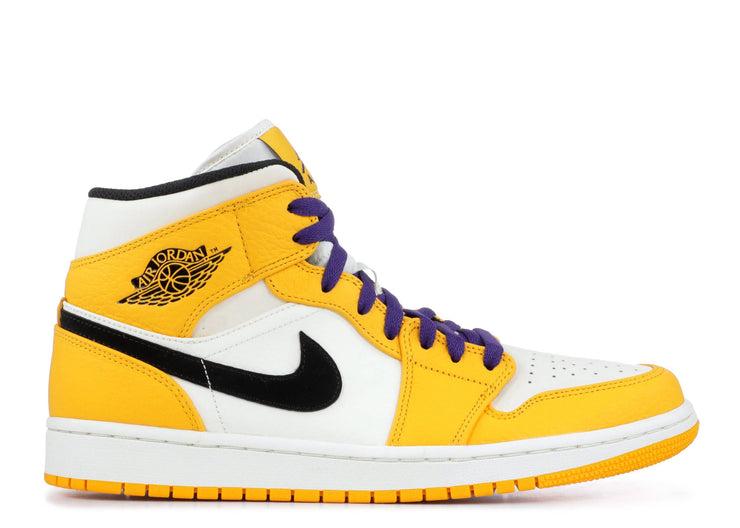 jordan 1 mid lakers on feet