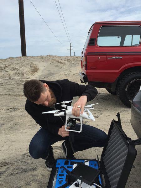 Getting the drone prepped for filming.  Hatteras, North Carolina.