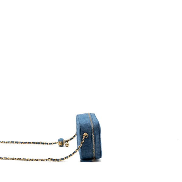 Authentic CHANEL Denim Blue Pearl Crush Mini Vanity Camera Bag GHW