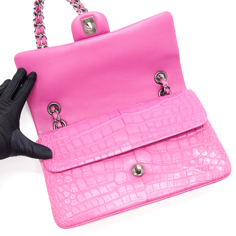 Chanel Alligator Medium Classic Double Flap Bag Pink SHW