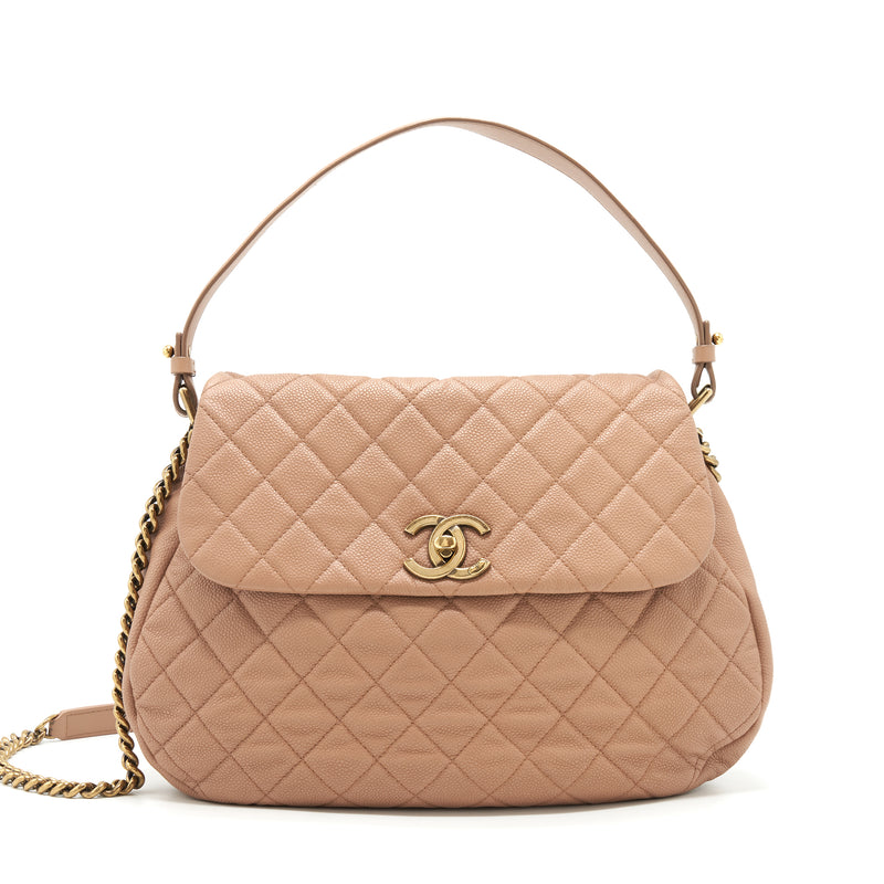 Chanel Round Flap Bag Caviar Dark Beige GHW